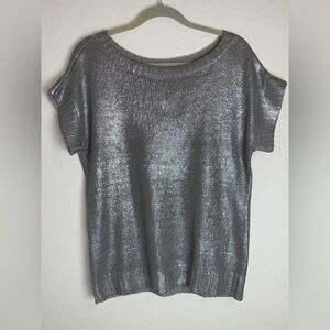 Verve Ami: Metallic Silver Short Sleeve Sweater, L